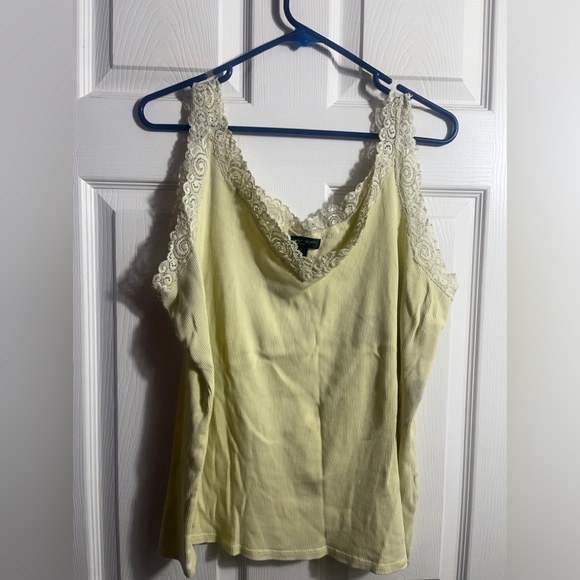Plus size Y2K 1x August Silk Yellow ribbed lace tank top with sequin beads - Picture 1 of 9